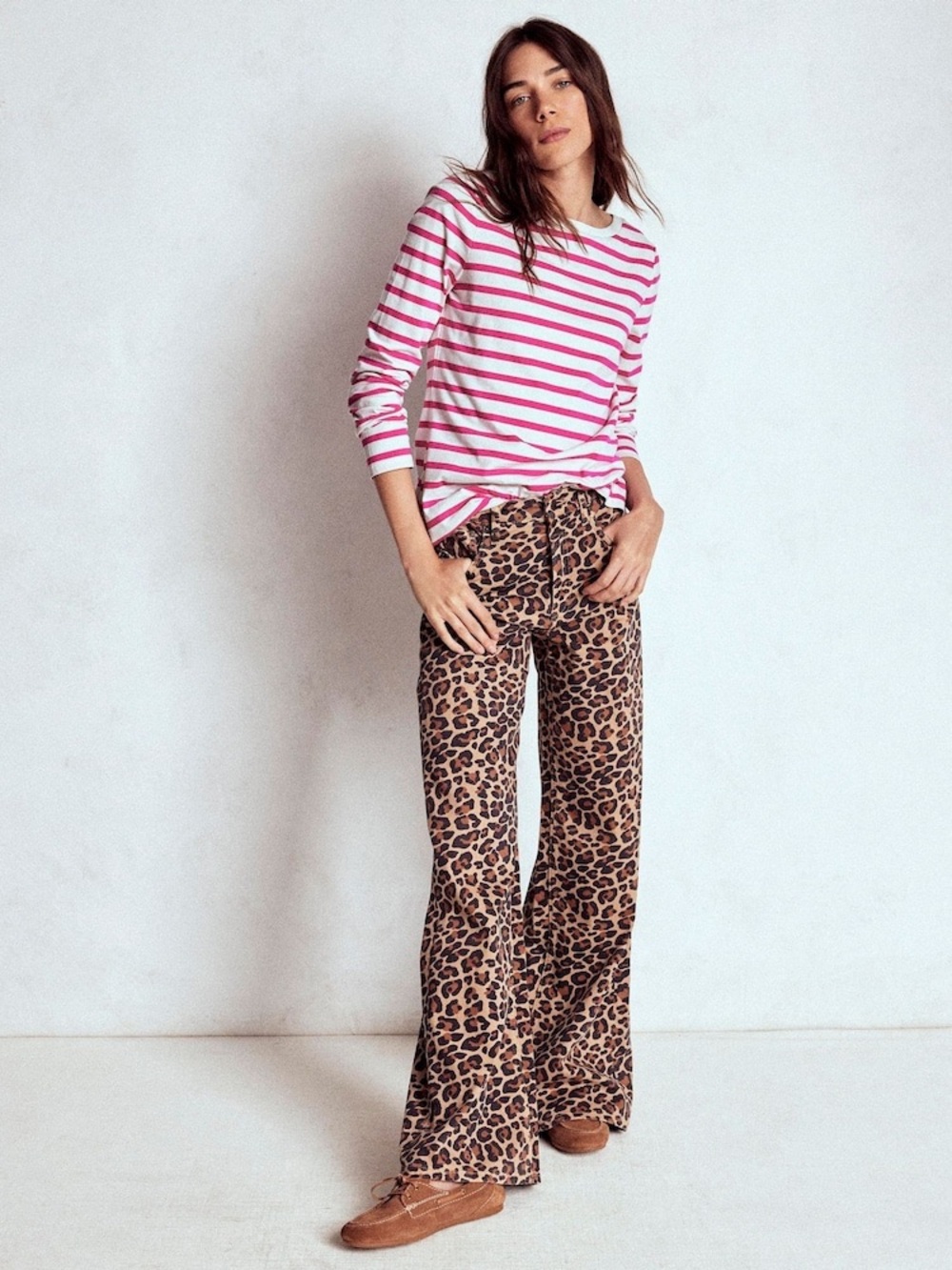Boden Pink Olivia Long Sleeve Breton T-Shirt US14